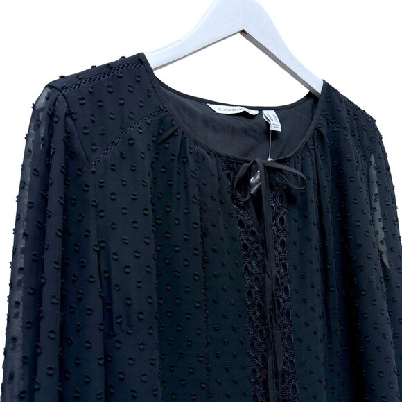 Isaac Mizrahi Live Black Blouse Size 14 Swiss Dot Chiffon Peasant Top NEW - Picture 7 of 11